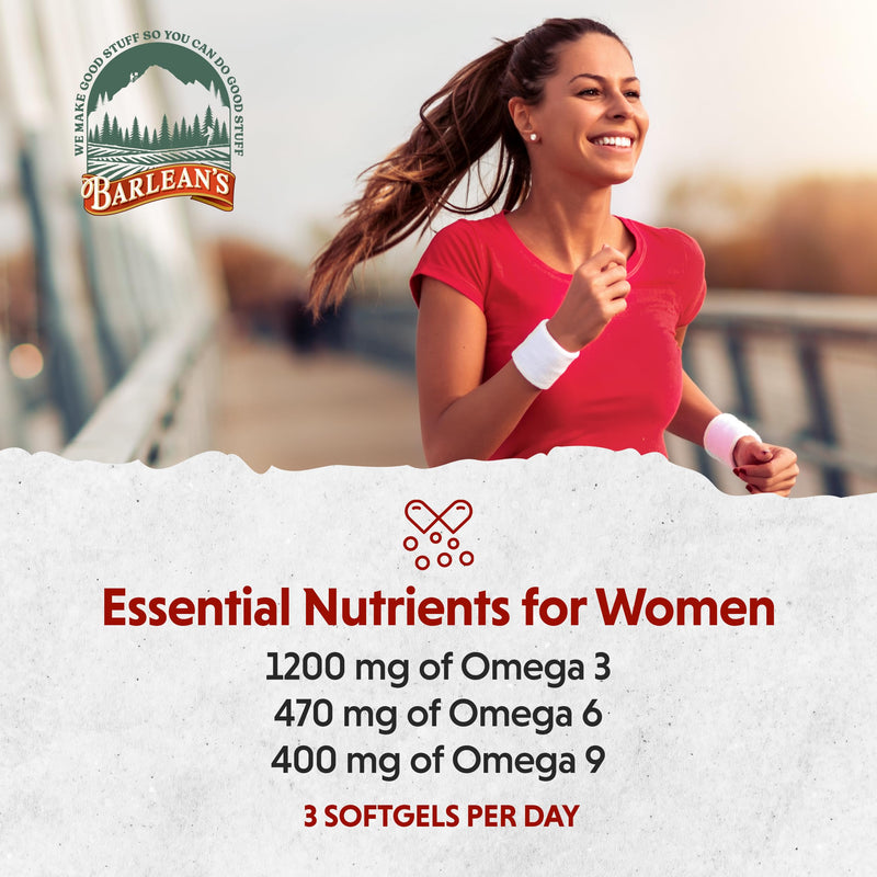 [Australia] - Barlean's Essential Woman Capsules, Hormonal Balance Supplement for Women, Flaxseed, Evening Primrose Oil & Soy Isoflavones, Omega 3 6 9 and GLA for Healthy Hair and Skin, 120 Count Softgels - 120 Count 