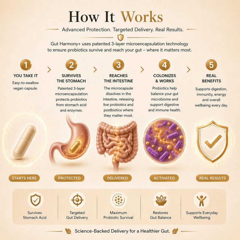 Gut Harmony+ Probiotics for Women & Men with Prebiotics & Postbiotics for Gut Health - 60 Billion CFU, Advanced TriBiotic Formula with Microencapsulation Technology - One Capsule daily - 60 Day Supply