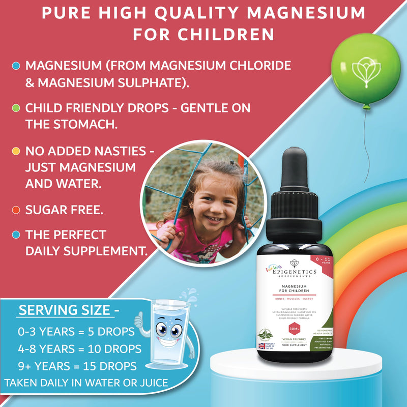 Magnesium for Kids Children & Baby 30ml | Supports Sleep & Relaxation, Helps Calm & Focus, Supplements for 0-11 Years | Bones, Teeth & Energy | Sugar & Flavouring Free UK Made Vegan 0.05 ml (Pack of 600)