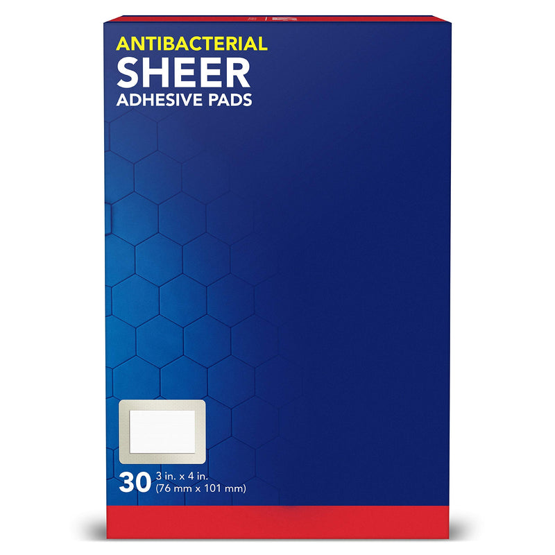 [Australia] - All Health Antibacterial Sheer Adhesive Pad Bandages, 3 in x 4 in, 30 ct | Helps Prevent Infection, Extra Large Comfortable Protection for First Aid and Wound Care 30 Count (Pack of 1) 