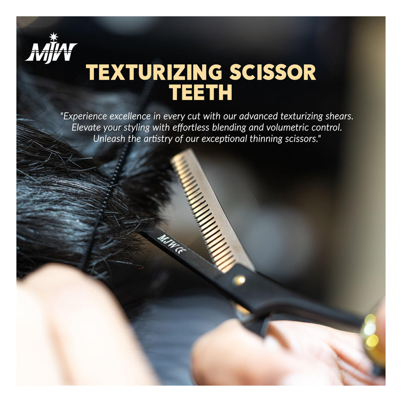 [Australia] - MJW Hair Thinning Scissors - Stainless Steel Hair Cutting Scissors, Professional Hairdressing Blending Scissors, Ideal Texturing and Layering Scissors for Men and Women (Black, Thinning) Black Thinning 