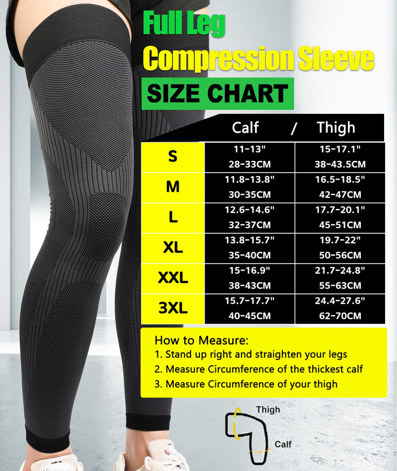 [Australia] - KEKING® Full Leg Compression Sleeves, Unisex, Thigh High Compression Stocking 20-30mmHg Graduated Support for Thigh Calf Knee, Running, Basketball, Reduce Varicose Veins and Swelling, 1 Pair, Black XL X-Large 