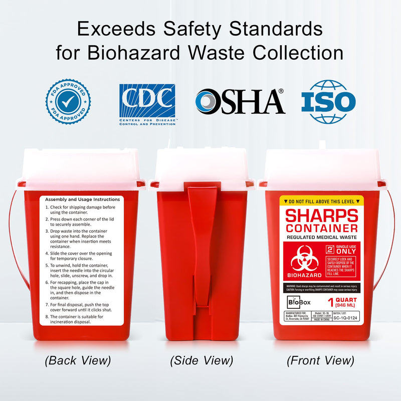 [Australia] - Sharps Container Small - Sharps Containers for Home Use and Labs - Portable Needle Disposal and Travel Size Biohazard Bin - 1 Quart (Pack of 1) 1.0 