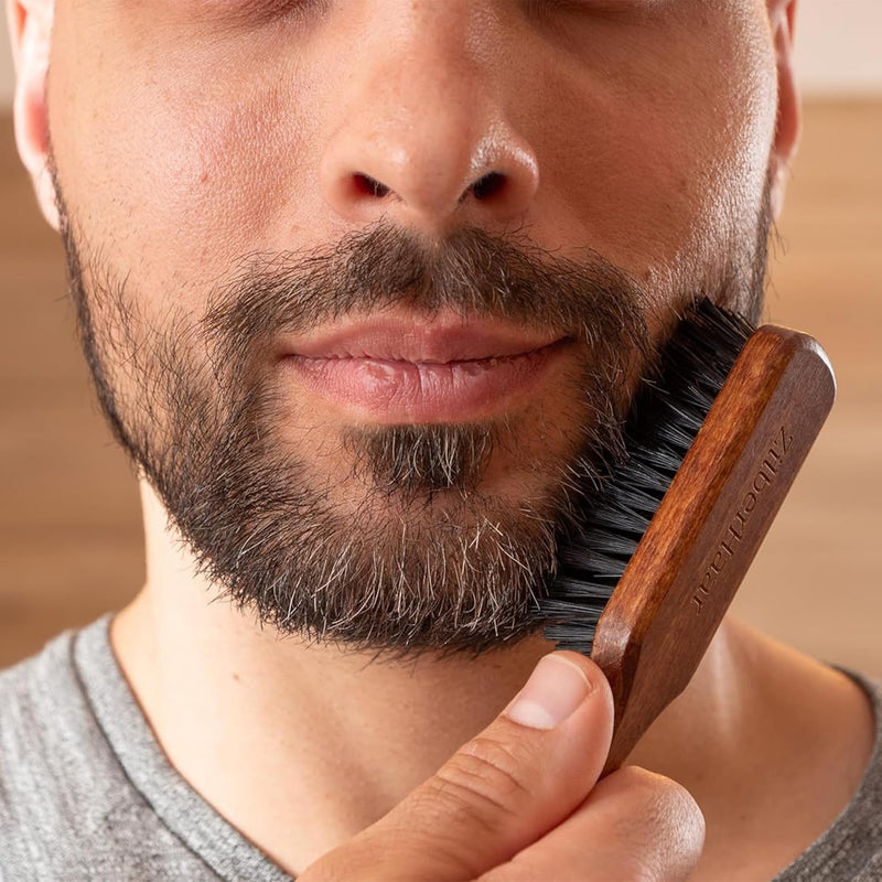 [Australia] - ZilberHaar - Beard care set for men - 1 regular beard brush + 1 beard balm + 1 moisturizer - hard boar bristles - velvet bag 
