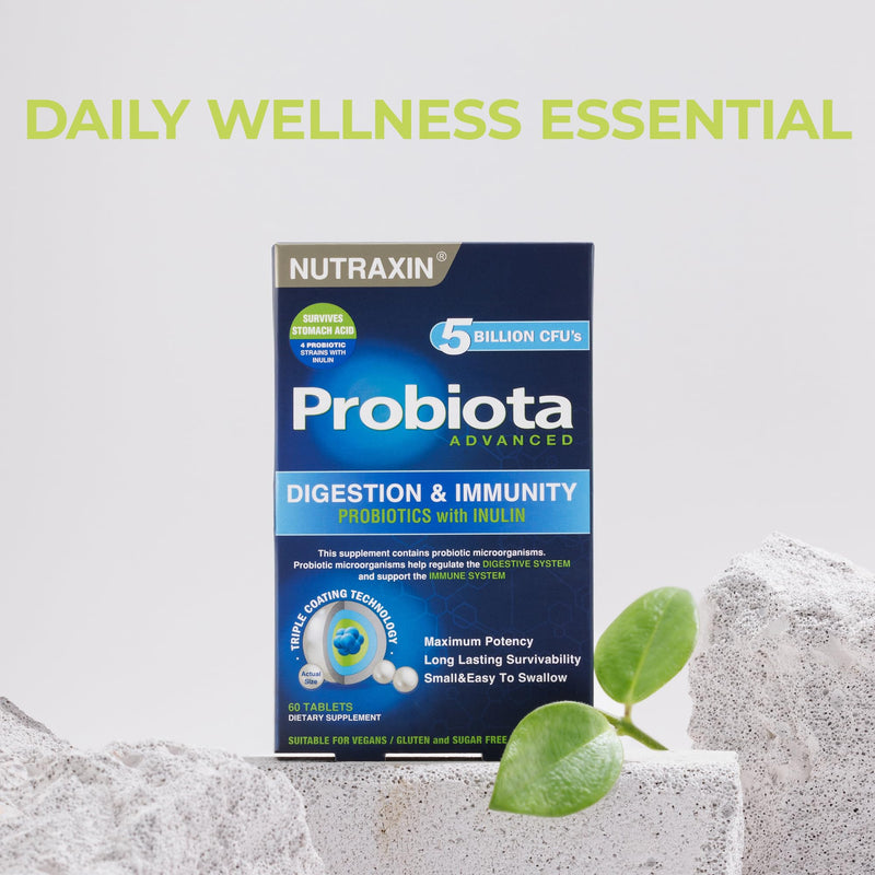 Nutraxin Probiota Advanced - 2x1.25 Billion CFU Probiotics - 60 Tablets with 4 Strains (Lactobacillus and Bifidobacterium) & Inulin - Allergens-Free Supplement for Adults 60 count (Pack of 1)