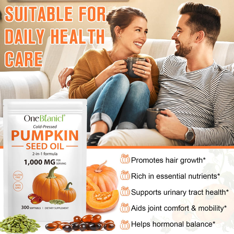 [Australia] - Pumpkin Seed Oil with Saw Palmetto Capsules, 1000mg Per Serving, Bladder & Prostate Health & Non-GMO, Essential Fatty Acids & Phytosterols & Supports Hair, Urinary, 300 Softgels 