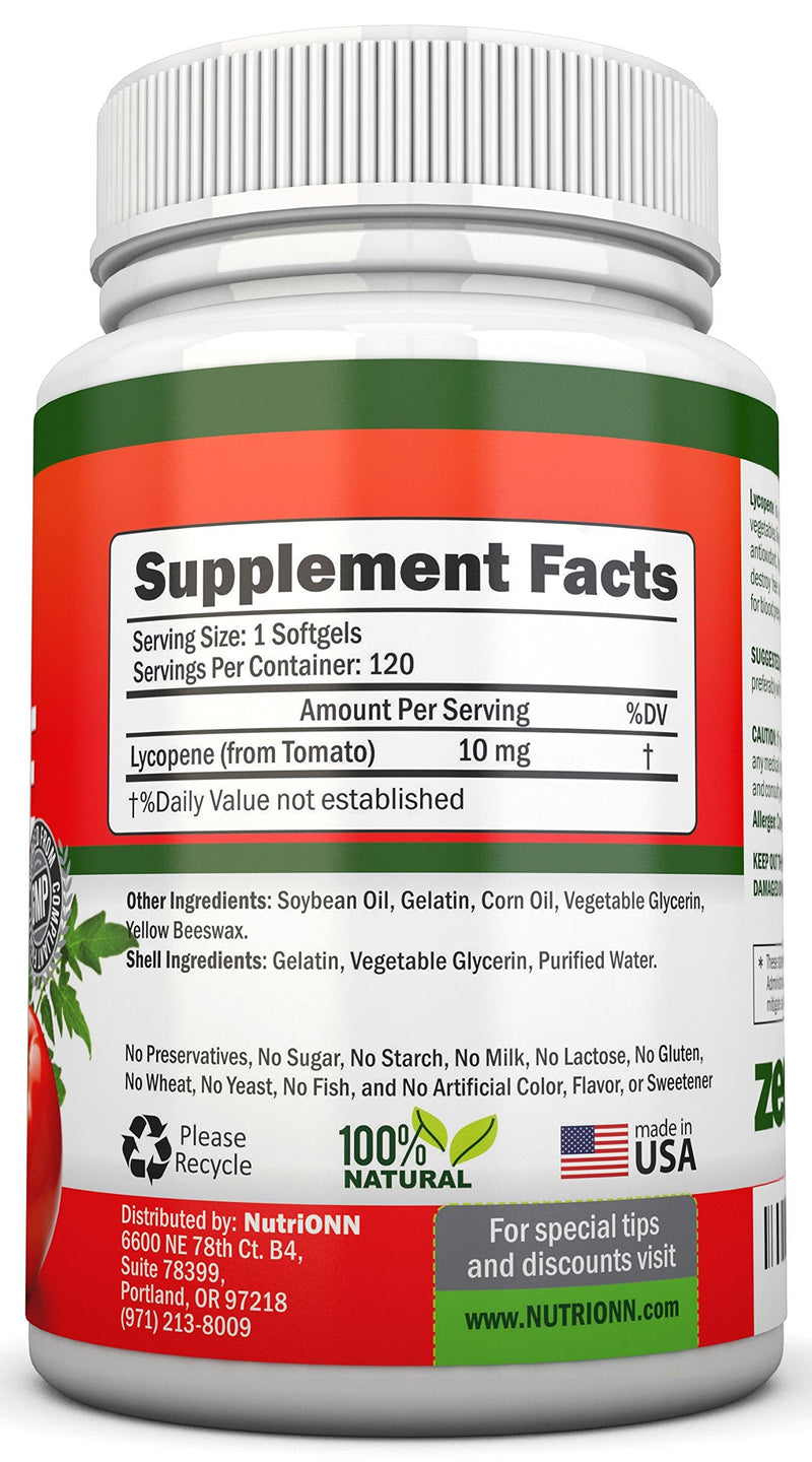 [Australia] - Lycopene - 10MG - 120 Softgels - 3 Month Supply - Premium Quality Antioxidant - 100% Natural Tomato - Great for Prostate Health, Immune System Support, Heart Health and Eyesight Support 