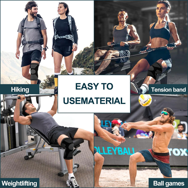 [Australia] - Quelcc 2 Pack Knee Brace Set, Compression Knee Support for Meniscus Tear, Knee Support for Women and Men, Non-Slip Breathable for Knee Pain Relief, Sports, Black, L 