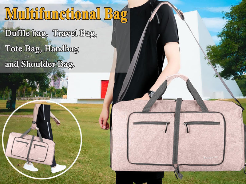 Woogwin Travel Duffel Bag Large Foldable Waterproof Overnight Bag for Beach Swim Bags Pool Sports Gym 60L SnowPink