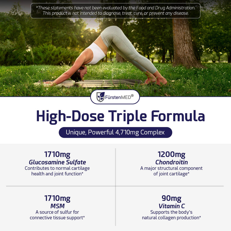 FürstenMED® Glucosamine 1710mg + Chondroitin 1200mg + MSM 1710mg + Vitamin C, High-dose Supplement 4-in-1 Complex 180 Capsules for Joint Health, Flexibility & Mobility Support 180 Count (Pack of 1)