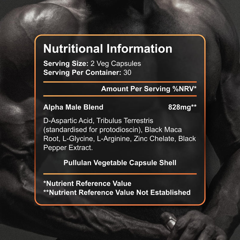 Alpha Male Testosterone Support for Men – 60 Capsules – High Strength Vitality & Muscle Support Supplement with Tribulus, Zinc & Vitamin D3 – Maintain Normal Testosterone Levels & Energy – Pure Labs