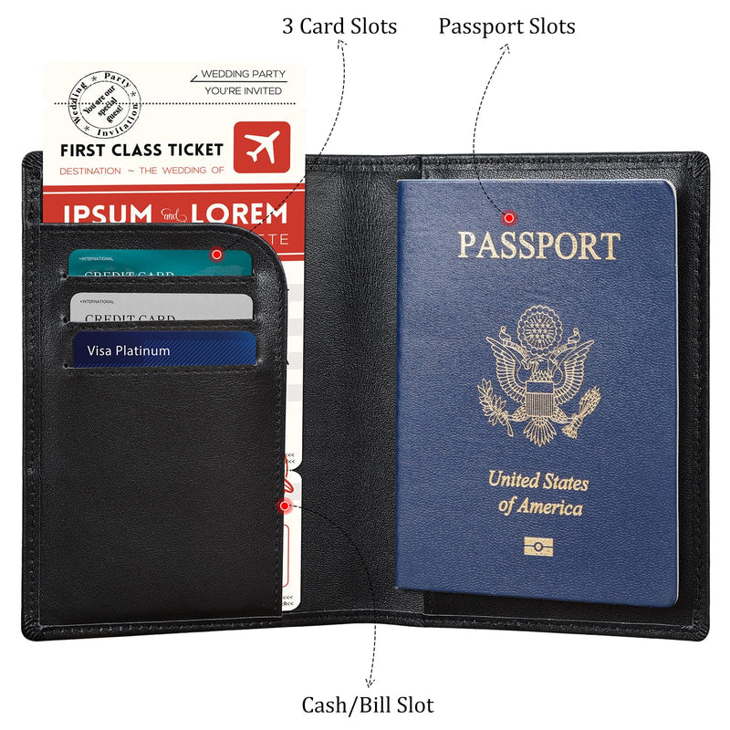 Polare Slim RFID Blocking Leather Passport Holder Travel Bifold Wallet For Men (Black with AirTag Holder) Black with AirTag Holder