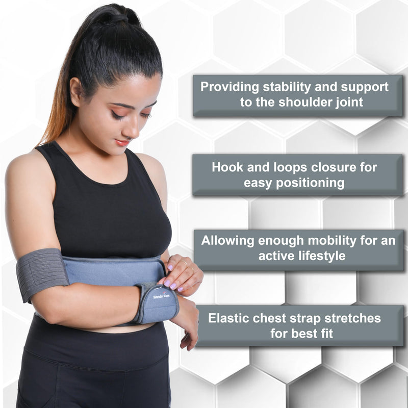 Wonder Care Left Right Shoulder Immobilizer Arm Sling Elastic Brace for Clavicle Collar Bone Dislocation Subluxation Shoulder stabilizer Compression Brace After Rotator Cuff Surgery Grey Special (42-54")