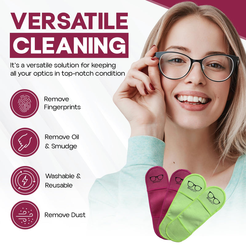 [Australia] - Eyeglass Cleaning Cloth, 4 Pack, Eyeglass Cleaning Wipes, Lens Wipes for Eyeglasses, Eye Glasses Cleaner Wipes, Eye Glass Clean Cloths, Eye Glasses Cleaner Cloth (Rose/Green) Rose/Green 