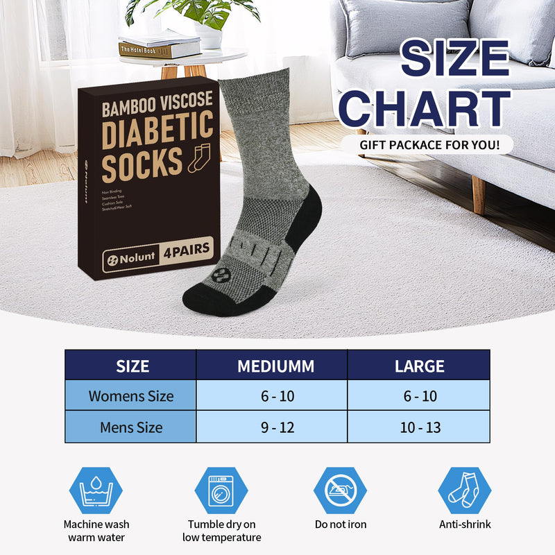 [Australia] - Diabetic Socks for Men,4 Pairs Non Binding Loose Wide Top Crew Socks for Men Size 9-12 13-15 White/Grey/Yellowish Cyan/Black Large 