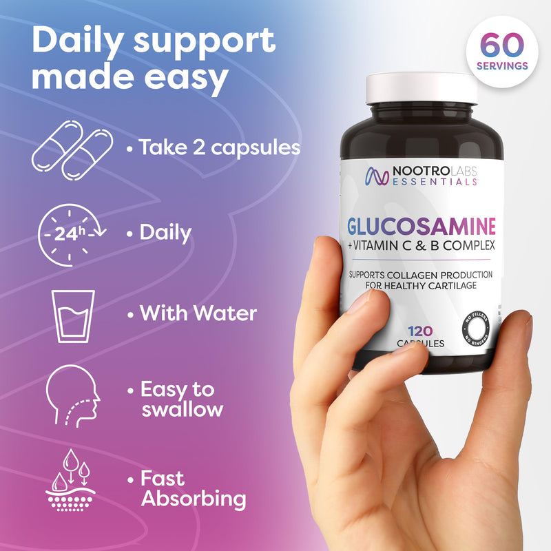 Nootro Essentials Glucosamine and Chondroitin High Strength Supplement, Daily Supplement with Chondroitin, Vitamin C & Vitamin B Complex for Joint Care (60 Servings, 2 Month Supply)