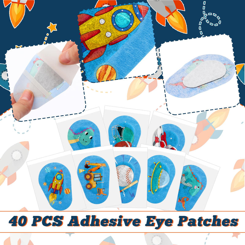 [Australia] - Panitay 40 Pcs Kids Eye Patches for Boys Toddlers Adhesive Patches Bulk with Lazy Eye Breathable Fabric Pad Light Blocking Cute Designs Cotton Adhesive Bandages for Boys Children 