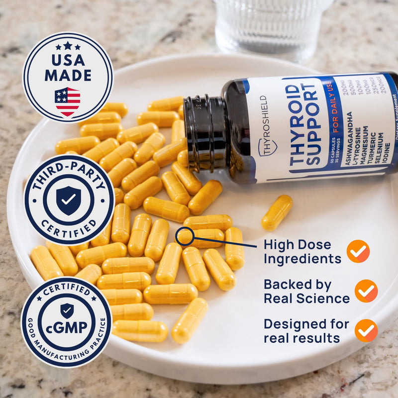 [Australia] - Thyroid Support, Pure Complex with Iodine, Ashwagandha, L-Tyrosine, Selenium, Thyroid Supplement for Women & Men, Energy, Hormone & Metabolism Support, cGMP, CoA Verified - 60 Capsules 