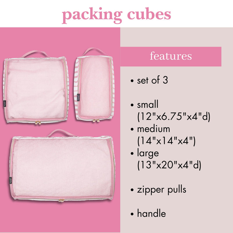 kate spade new york Packing Cube Set of 3, Goddess Stripe | Pack of Luggage Organizers in 3 Sizes with Mesh Windows, Zipper Closures, and Carry Handles for Travel