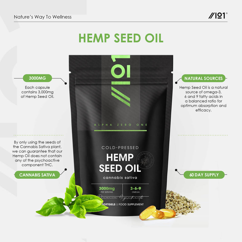 Hemp Seed Oil Softgels 3000mg - 180 Softgels - Cold-Pressed - Natural Source of Omega 3, 6, & 9 - Resealable and Recyclable Pouch by Alpha01 1 count (Pack of 180)
