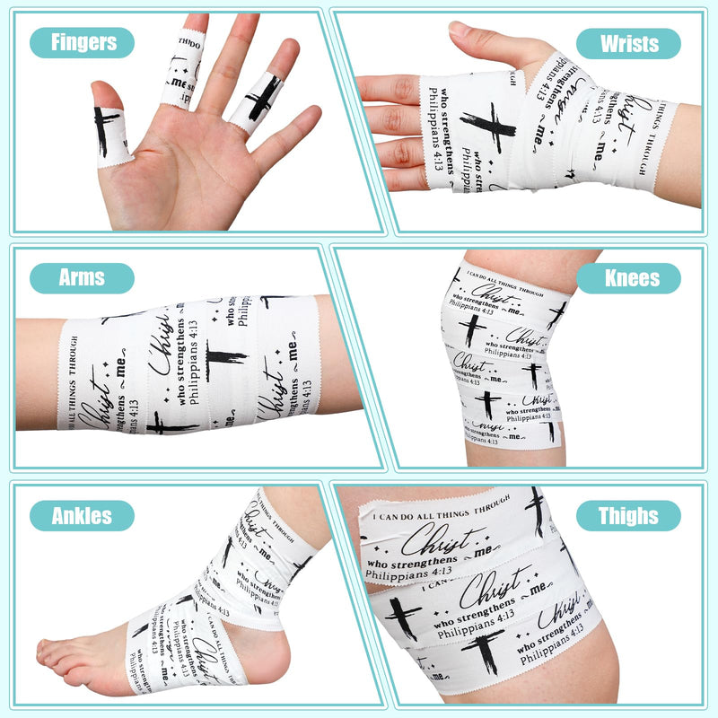 Geiserailie 4 Rolls Christian Cross Athletic Tape Gifts Bulk 2 in x 23 ft Cotton Religious Sport Wrist Tapes Baseball Hockey Football Gymnastics Volleyball Adhesive Ankle Finger Knee Wrap, White