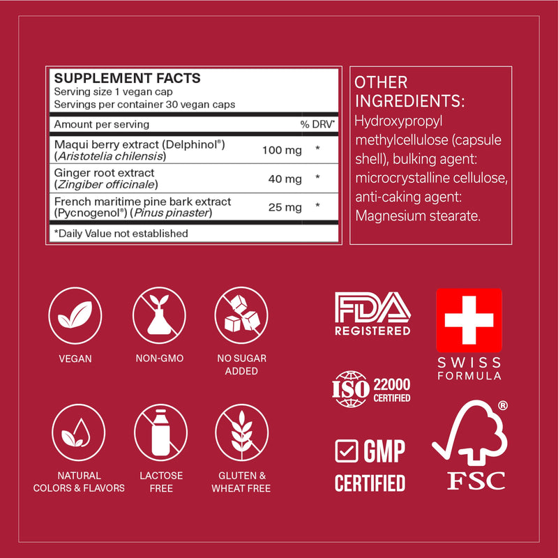 [Australia] - Daily Circulation Supplement - Inflammatory Response - Antioxidant & Blood Flow Support - Maqui Berry, French Maritime Pine Bark, Ginger Root Extracts | 30 Day-Supply 30 Count (Pack of 1) 
