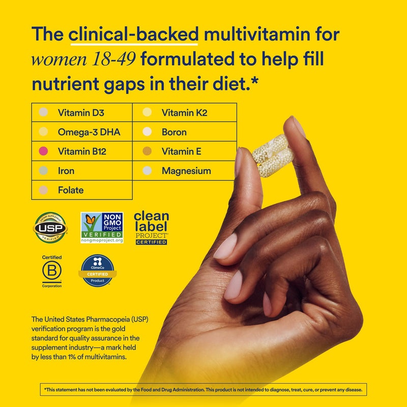 Ritual Women's 18+ Multivitamin - USP Verified - 60 Capsules - 30 Servings | Clinical-Backed - Key Essential Vitamins and Minerals - Support Energy, Heart, Bone, Brain Health* - Vegan - Mint 60 Count (Pack of 1)