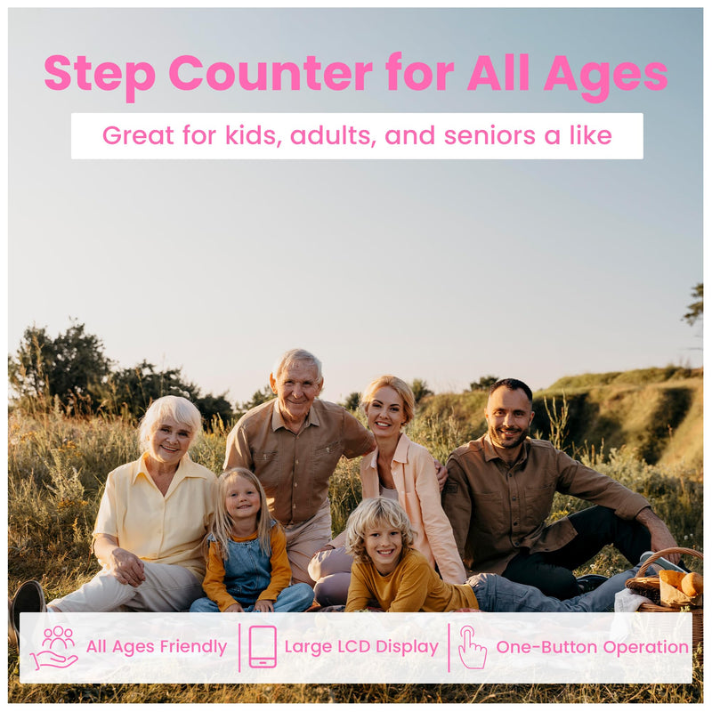 [Australia] - 3D Pedometer for Walking ‚Äì Simple Step Counter with Clip, Large Display & Reset Button ‚Äì No Bluetooth or App Needed ‚Äì Portable Step Tracker for Adults and Seniors (Pink) 