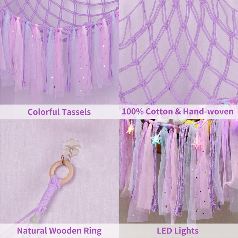 [Australia] - Stuffed Animals Net or Hammock with LED Light, 59 inch Toy Hammock Net for Stuffed Animals Corner Hanging Stuffed Animal Storage Stuffed Animal Holder for Nursery Kids Bedroom (Purple)… Purple 