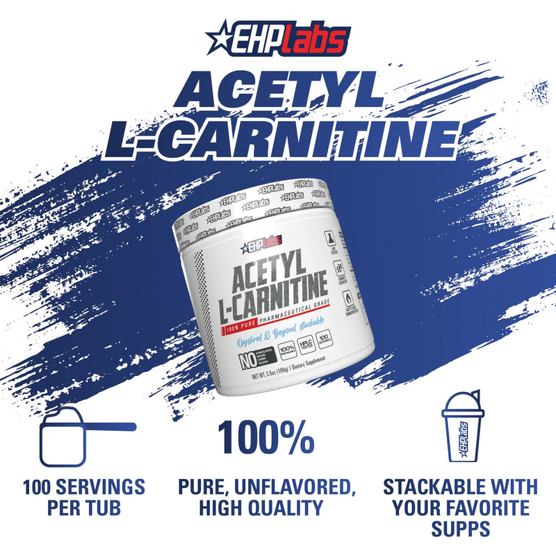 [Australia] - EHP Labs Acetyl L Carnitine Powder - Supports Natural Energy Production, Assists in Healthy Brain Function, Supports Heart Health, Vegan, Gluten Free, Non GMO - 100 Servings 