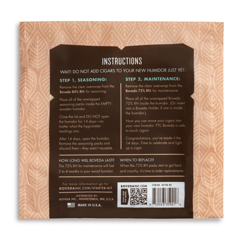 [Australia] - Boveda Humidor Starter Kit Bundle: Season a Wood Humidor Plus Maintain Humidity with 2-Way Humidity Control | Includes (2) Each Size 60 Boveda 84% RH & 72% RH | 1-Count Small 