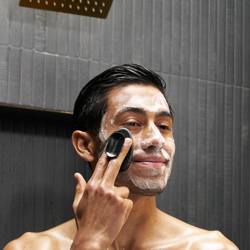 MANSCAPED® Face Buffer & Skin Ultra™ Face Wash – Men's Silicone Facial Scrubber & Exfoliating Facial Cleanser with Ceramides & AHA Complex for Deep Cleansing, Hydrated, Smooth Skin