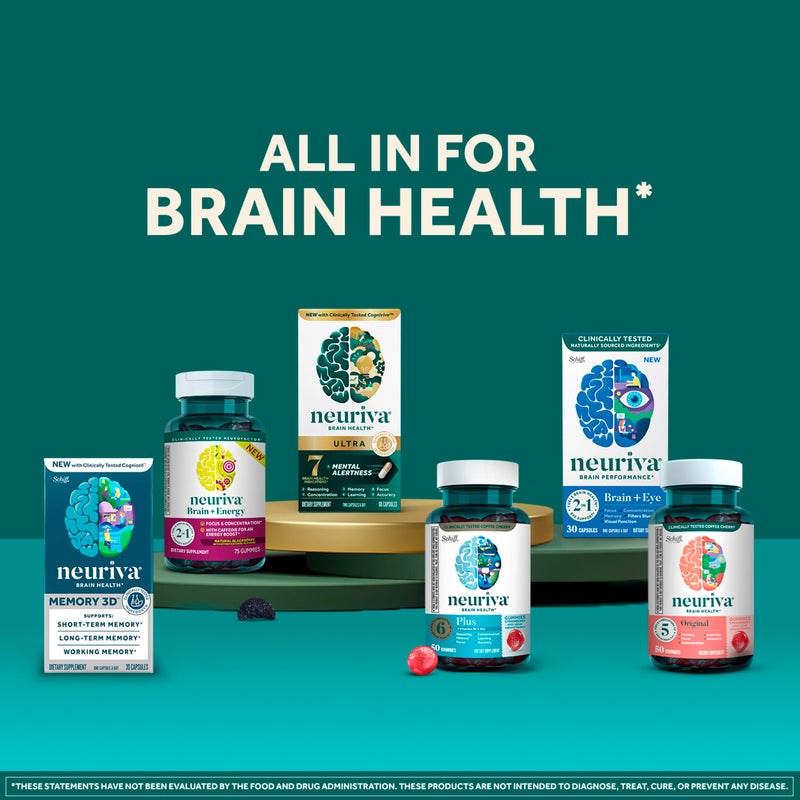 NEURIVA Original Brain Supplements for Memory and Focus, Clinically Tested Nootropics Phosphatidylserine and Neurofactor, Caffeine Free, 50ct Strawberry Gummies | Brain Supplements for Memory and Focus, Phosphatidylserine, Neurofactor, Decaffeinated No...
