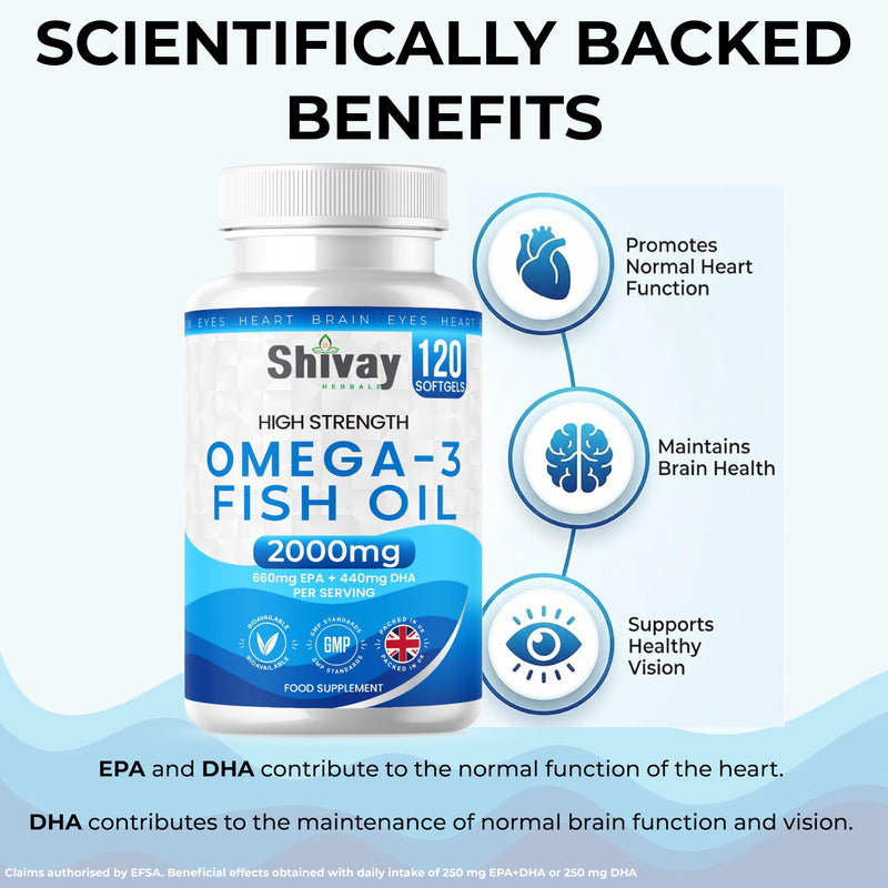 Omega 3 Fish Oil - High Strength 2000mg - 660mg EPA 440mg DHA per Serving | 240 Softgels - 4 Month Supply | Omega-3 Fatty Acid Softgel Capsules - Supports Heart Health, Brain, Vision - Shivay Herbals 120 count (Pack of 2)