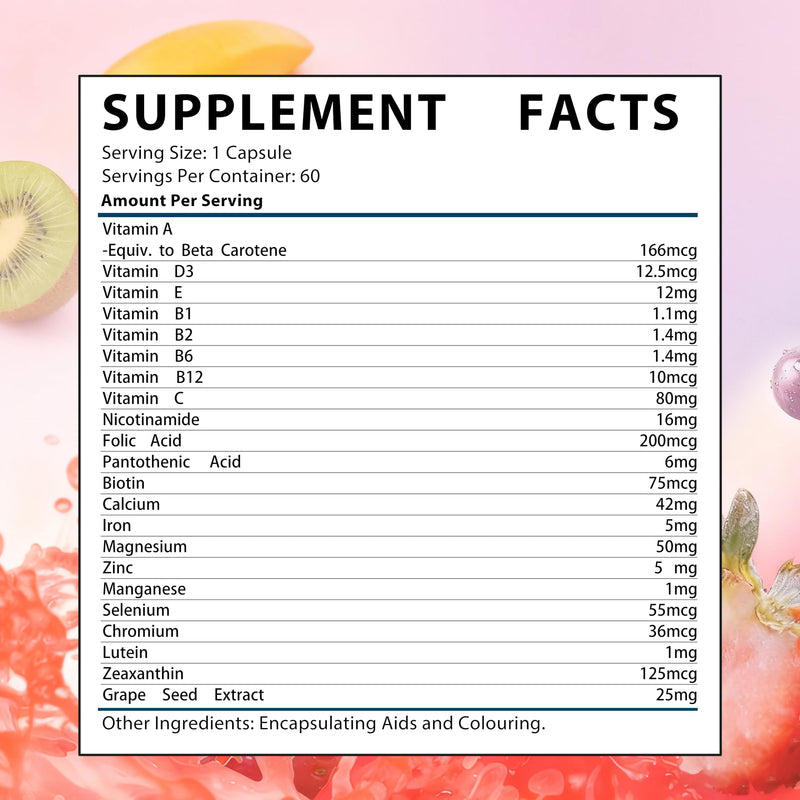 NYO3 Multivitamin for Women with Nicotinamide Lutein Grape Seed & Vitamins A, D3, B1/2/6/12, C, E for Energy, Nourish Hair/Skin/Nail, Premium Daily Womens Multivitamins - 60 Capsules Purple