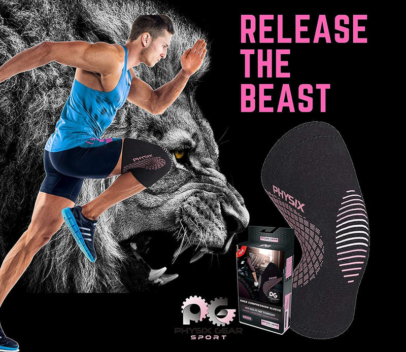 [Australia] - Physix Gear Sport Knee Support Brace - Best No-Slip Knee Braces for Knee Pain Women & Men, Compression Knee Sleeves for Running Workout Walking Hiking Sports Arthritis ACL Torn Meniscus Medium | 17"-19.5" Black/Pink (Single) 