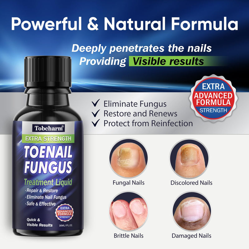 Tobcharm Toenail Fungus Treatment : Nail Fungus Treatment Extra Strength with Tea Tree Oil - Fast Acting Fungal Nail Solution with Undecylenic Acid for Toenails and Fingernails, 2Pack