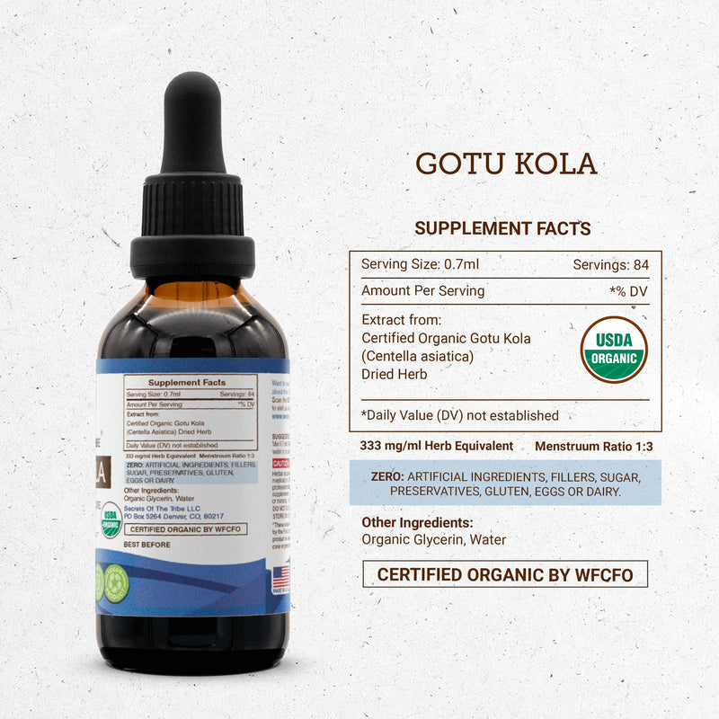 [Australia] - Secrets of the Tribe Gotu Kola USDA Organic | Alcohol-Free Extract, High-Potency Herbal Drops | Made from 100% Certified Organic Gotu Kola (Centella asiatica) Dried Herb (2 oz) 2 Fl Oz (Pack of 1) 