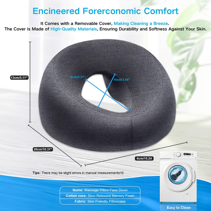 Face Down Pillows for Massage Table, Massage Headrest for Bed, Face Cradle for Spa, BBL Pillow After Surgery Post Eye Surgery Recovery & Vitrectomy Recovery Equipment Removable Cover DarkGrey