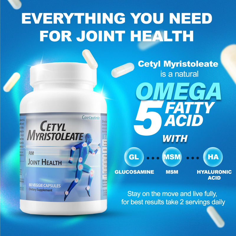 Cetyl Myristoleate Omega 5 Fatty Acid, 80 Capsules | Ultra Support for Relief from Joint Discomfort and Stiffness - Also Includes Glucosamine, MSM & Hyaluronic Acid 80 Count (Pack of 1)