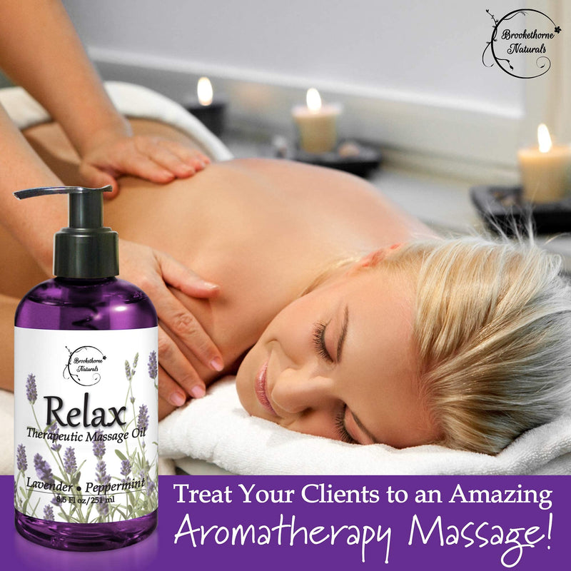 [Australia] - Relax Therapeutic Body Massage Oil - with Best Essential Oils for Sore Muscles & Stiffness – Lavender, Peppermint & Marjoram - All Natural - with Sweet Almond, Grapeseed & Jojoba Oil 8oz 8.5 Fl Oz (Pack of 1) 
