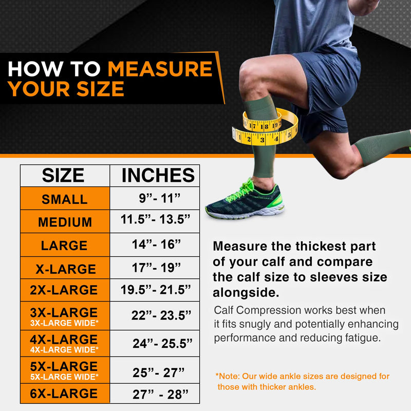 [Australia] - Doc Miller Compression Calf Sleeve for Men & Women – 20-30mmHg Graduated Support for Running, Shin Splints, Calf Strain – Knee High, Small to 6XL Plus Size 3X-Large Dark Green 