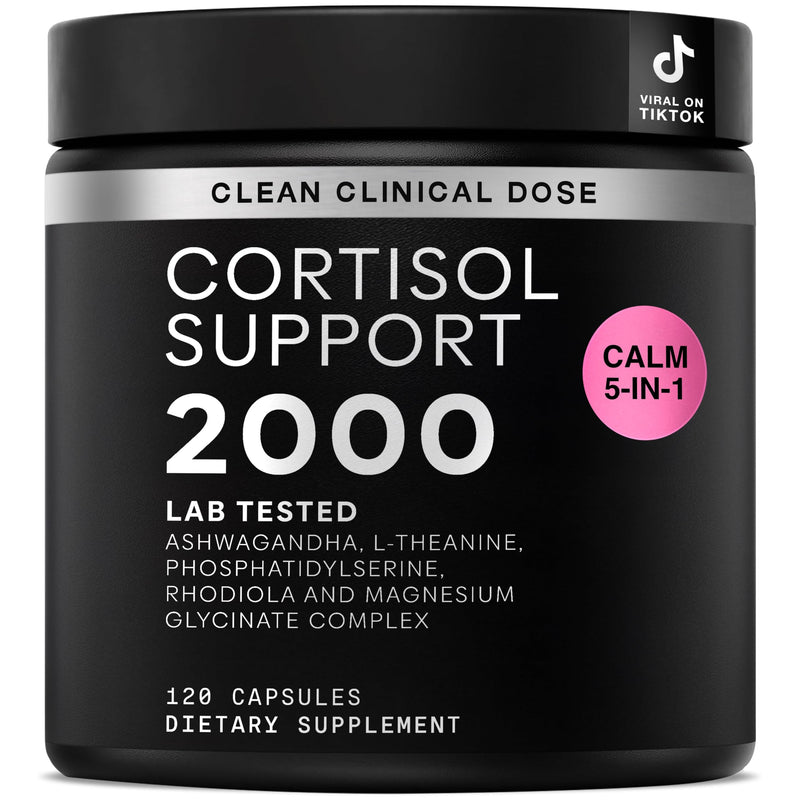 [Australia] - Cortisol Supplement for Women and Men ‚Äî Calm, Balanced-Strength 5-in-1 Non-Drowsy, Third-Party Tested with Magnesium Glycinate, Ashwagandha, L-Theanine, Phosphatidylserine, Rhodiola ‚Äî 120 Capsules 120 Count (Pack of 1) 