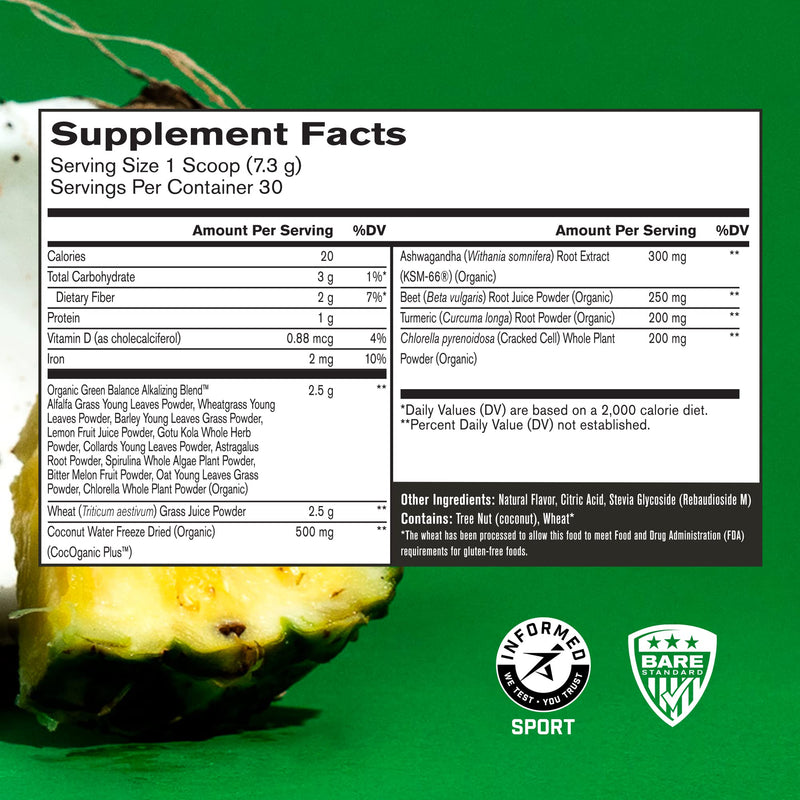 [Australia] - BARE PERFORMANCE NUTRITION, BPN Strong Greens Superfood Powder, Improved Digestion, Increased Energy, Immune System Support, Pineapple Coconut 30 Servings (Pack of 1) 