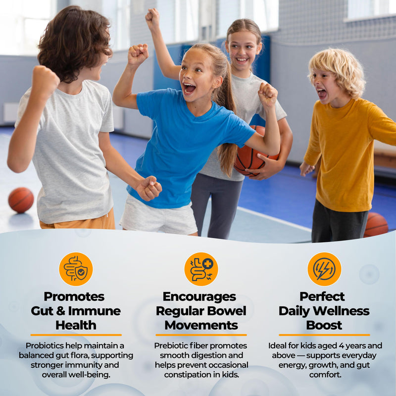 Probiotic Gummies with Prebiotics – 60 Orange Flavour Gummies – Bacillus Coagulans 2.5 Billion CFU & Inulin – Daily Gut Health & Immune Support for Kids Vegan, Non-GMO, Gluten Free (Orange)
