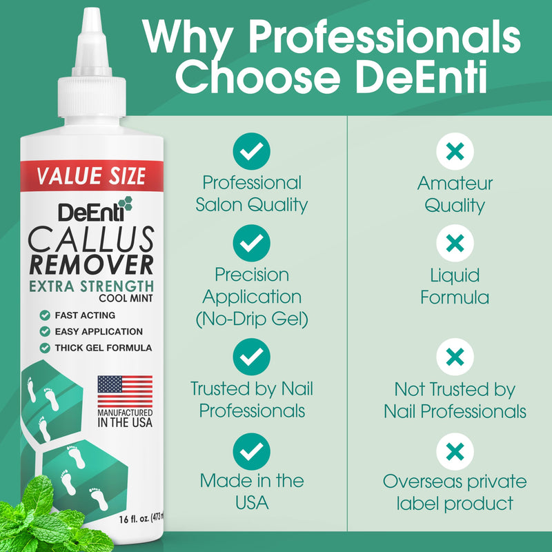 DeEnti Foot Callus Remover Gel, Dead Skin Remover for Feet, 16oz Cool Mint | Extra-strength Cool Mint callus remover gel melts dead, cracked skin for smooth heels, a salon-grade at-home pedicure formula 16 Fl Oz (Pack of 1)