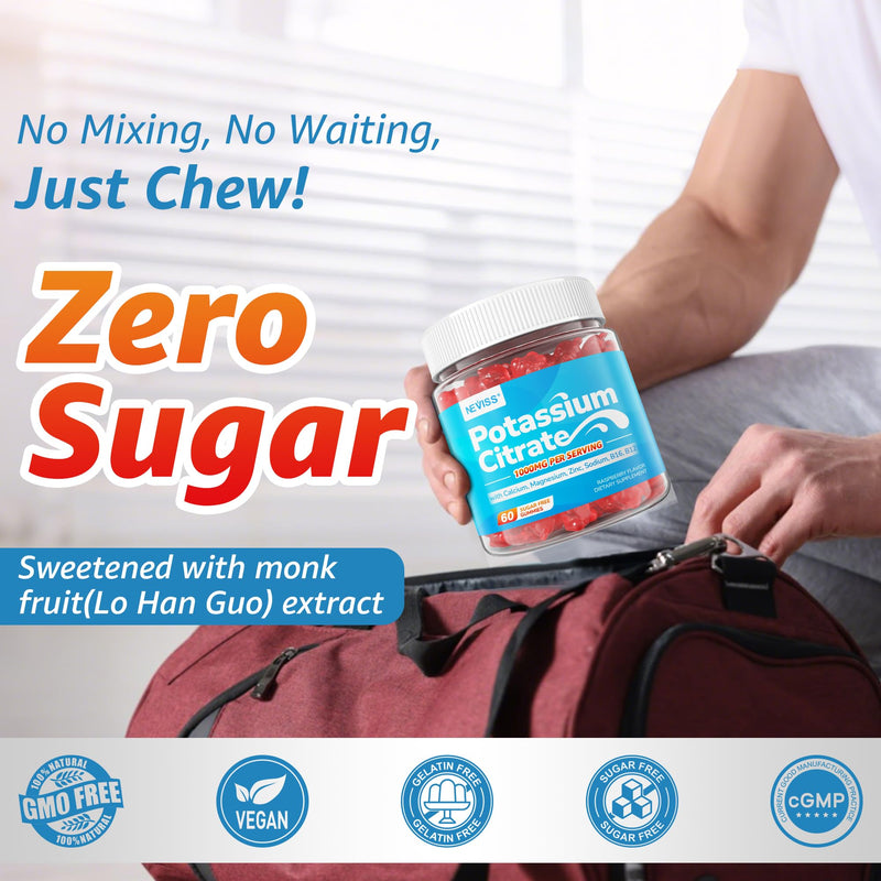 [Australia] - Potassium Citrate 1000mg Gummies, Potassium Magnesium Supplement + Calcium, Zinc, Sodium, Vitamin B6, B12, Support Leg Cramps, Electrolyte Balance, Body Performance, Energy Boost, Sugar Free, 120 Cts 60 Count (Pack of 2) 