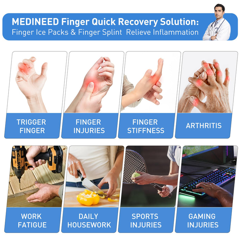 2pcs Trigger Finger Splint & 2pcs Finger Ice Pack，Thumb Splint & finger sleeves For Injuries Cold For Pain Relief Injuries, Arthritis, Sprains,Gel Freeze Sleeve Fit Index, Middle, Thumb, Ring（Black2+2） Black+Black