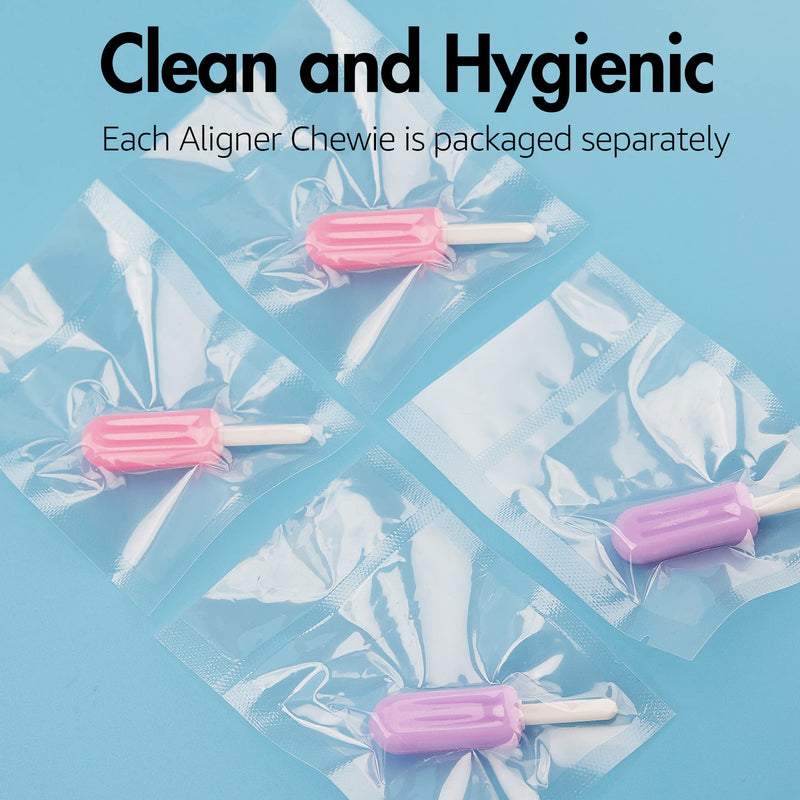 [Australia] - Chewies for Invisalign Aligner, 4 PCS Popsicle Silicone Chewies with Grip Handles, for Invisible or Metal Braces Aligner Munchies, 2 Grape Flavor and 2 Peach Flavor 2 Purple + 2 Pink 