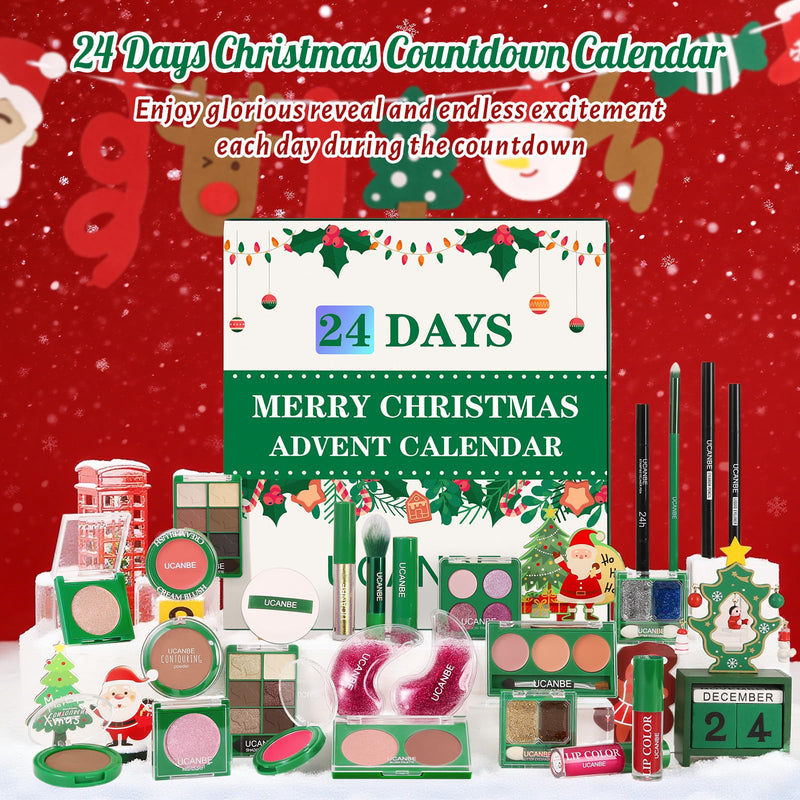 [Australia] - Makeup Advent Calendar 2025, 24 Days Christmas Makeup Gift Set for Adult Women & Teen Girls, UCANBE 2025 Xmas Countdown Calendar Beauty & Cosmetics Holiday Surprise Make Up Gift Kits for Women Full Kit 